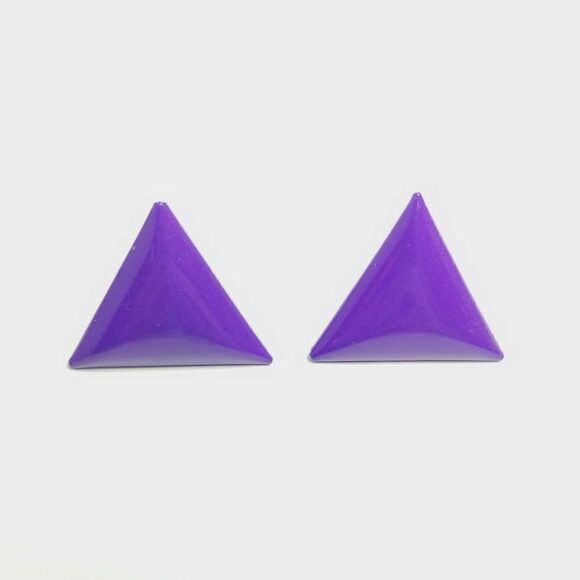 Vintage Purple Triangle Stud Earrings, Bright Enamel 80s Style, Retro Design - Picture 6 of 6